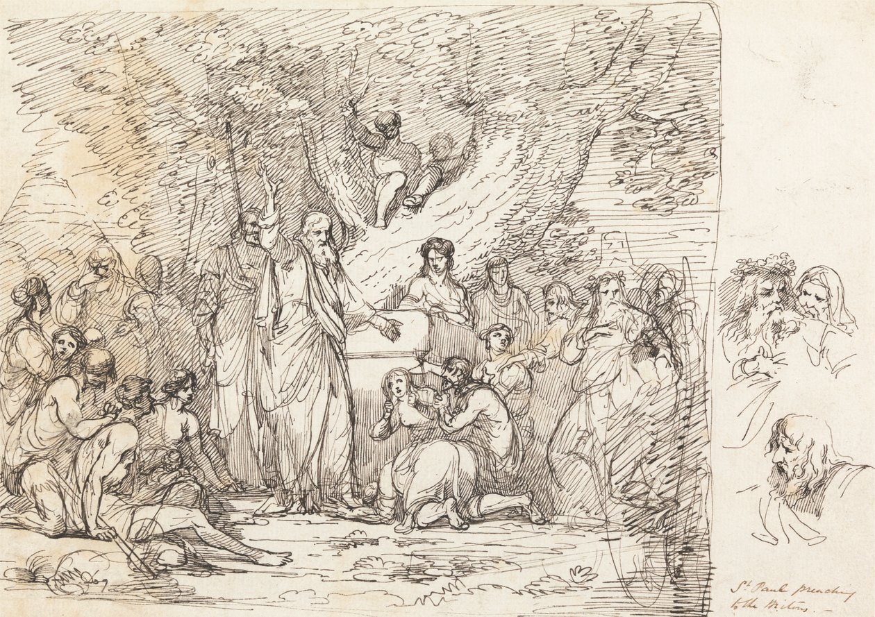 Saint Paul predigt den Briten von John Hamilton Mortimer