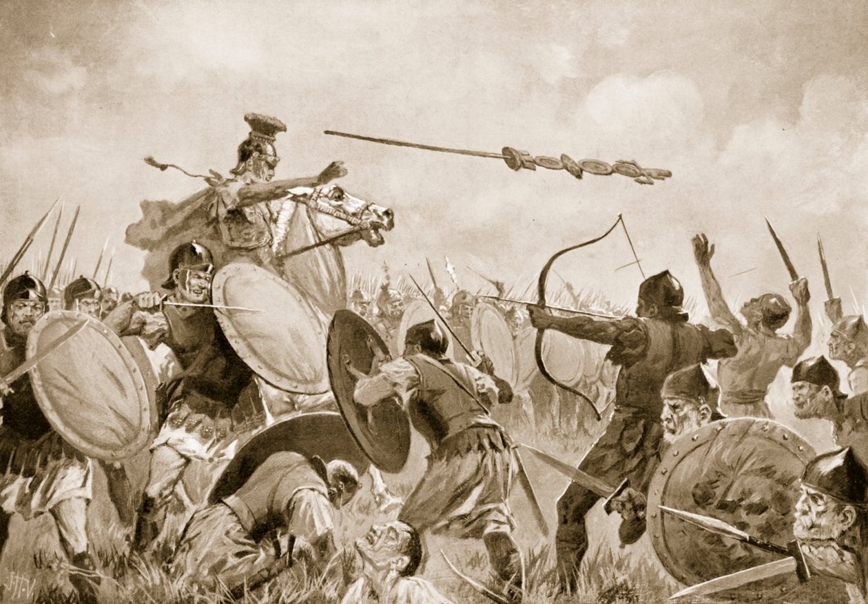 Eine römische Schlacht mit den Volskern (Lithografie) von John Harris Valda