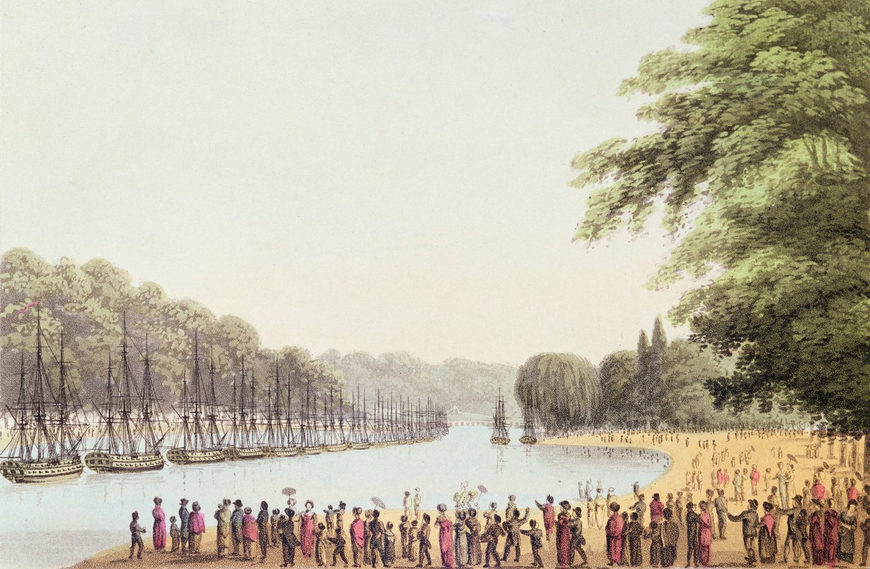 Die Flotte auf dem Serpentine River, graviert von Matthew Dubourg (fl.1813-20) 1814 von John Heaviside Clark