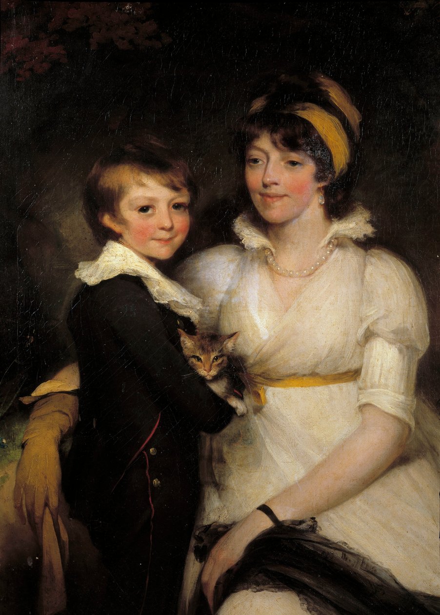 Junge Frau und kleiner Junge mit einer Katze von John Hoppner
