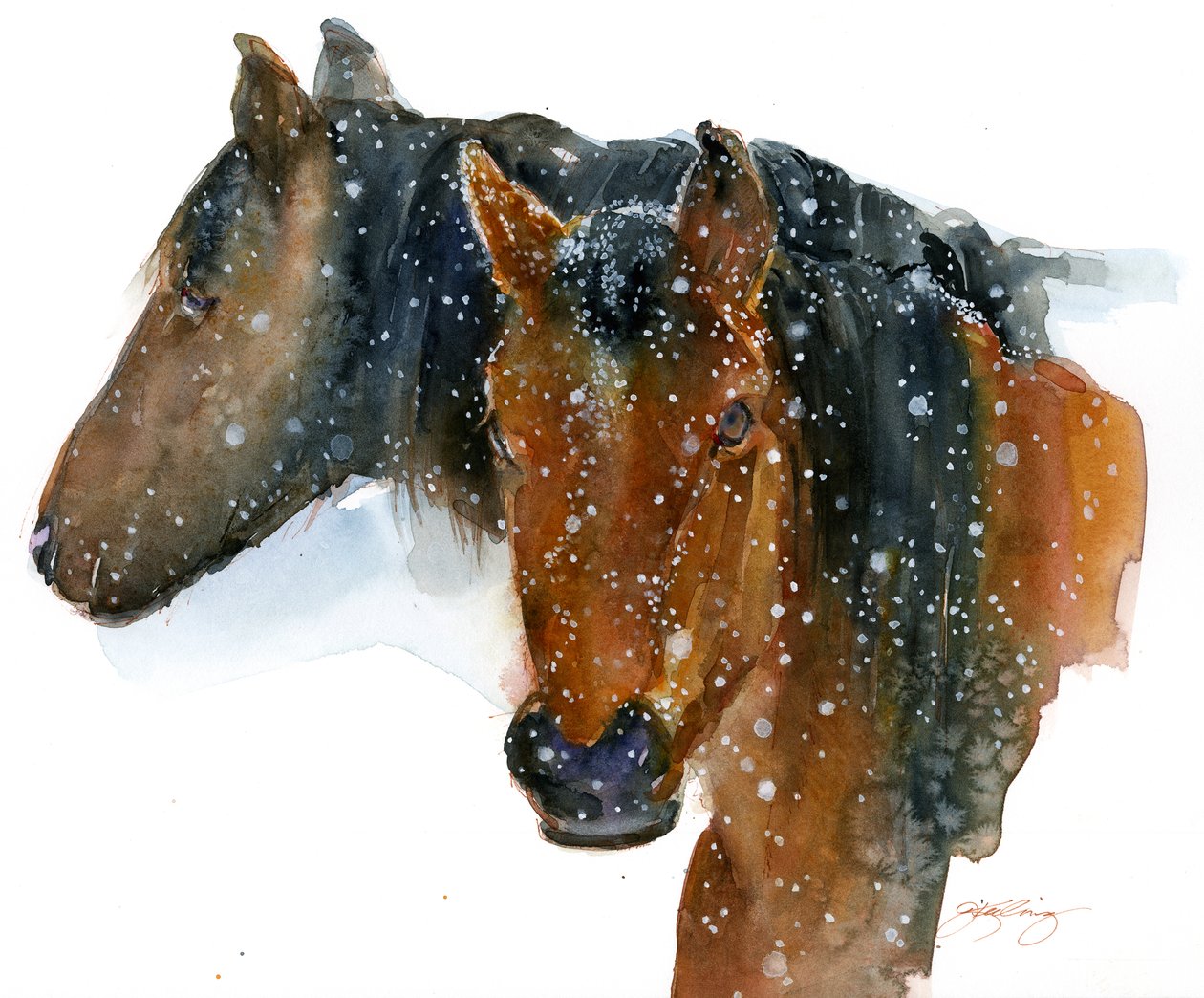 Pferde im Winter, 2015 von John Keeling