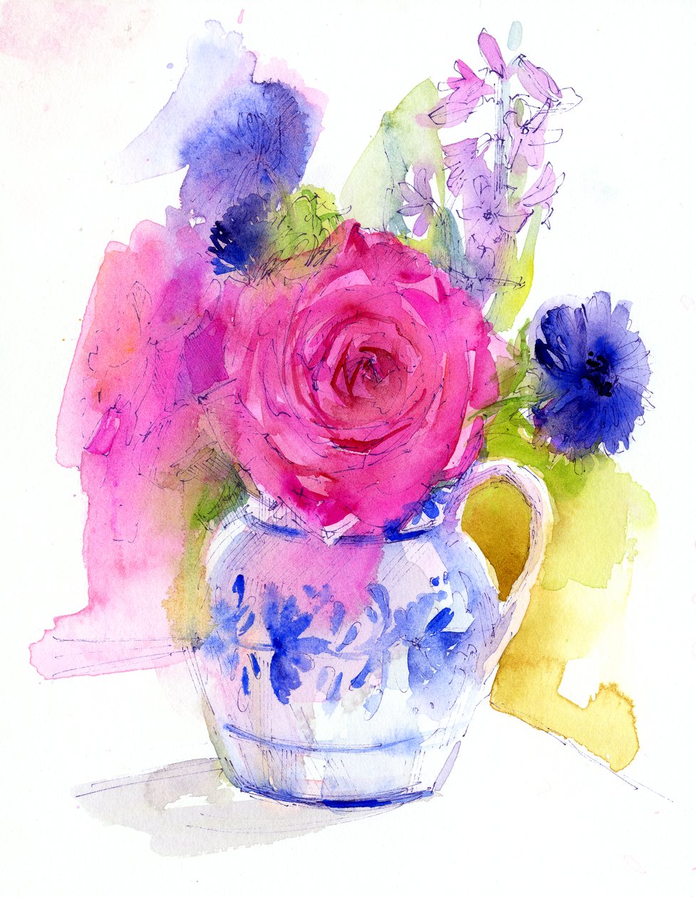Rose und Kornblumen in Krug von John Keeling