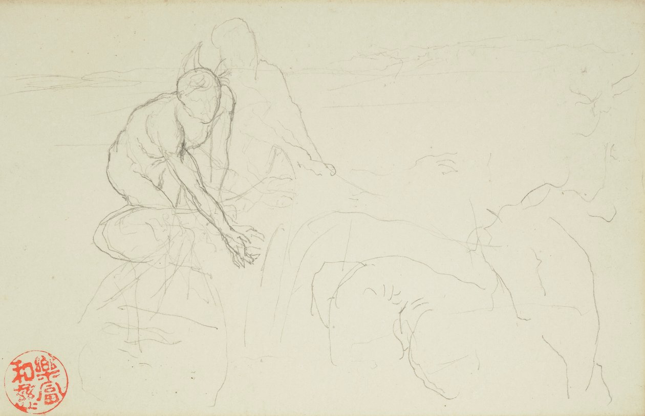 Achilles und Xanthus, aus La Farge-Folios Nr. 849 und Nr. 860, eine von 42 Zeichnungen von John La Farge