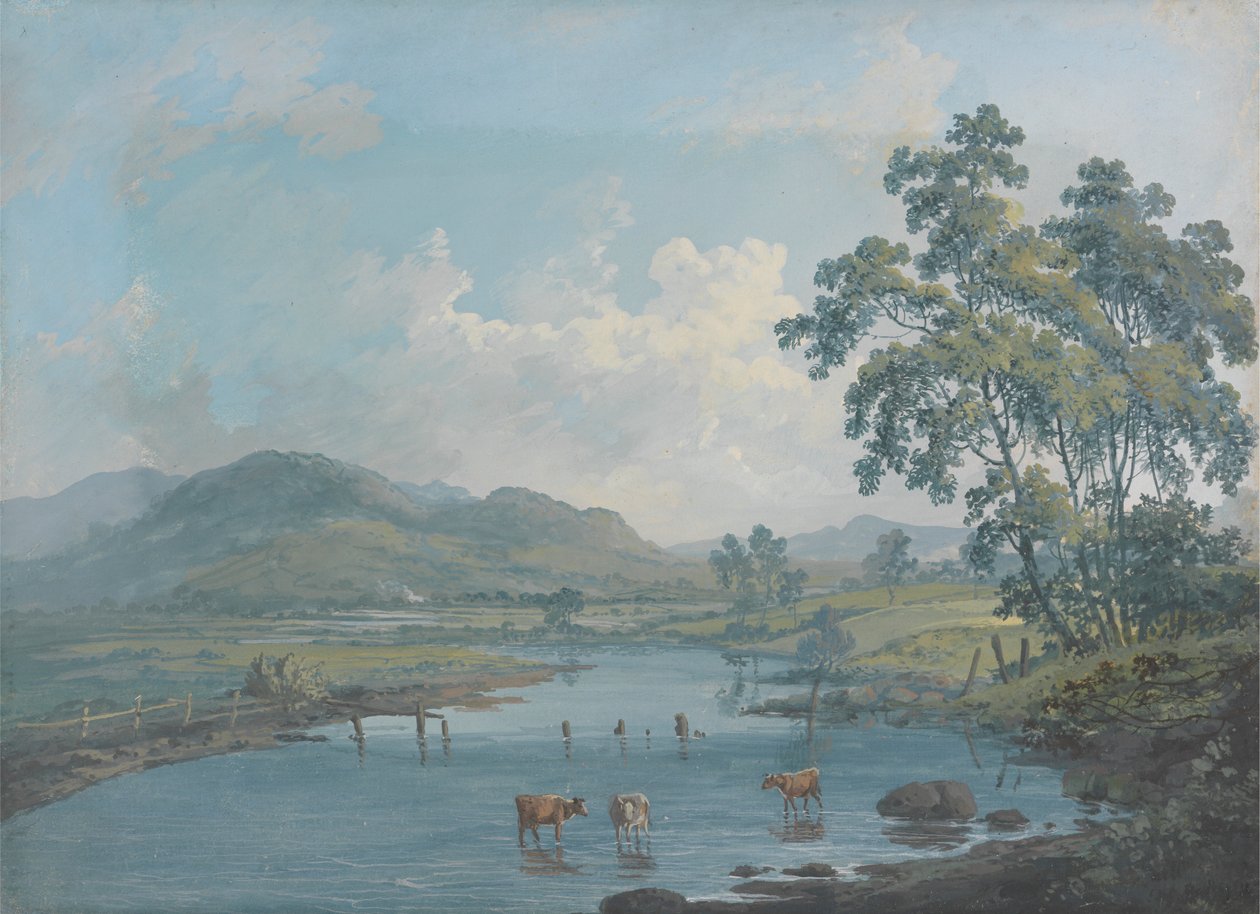 Flusslandschaft mit Viehtränke von John Laporte