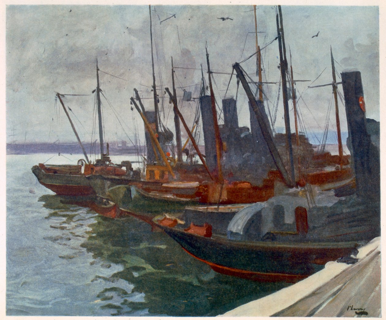 Minenräumer im Hafen, aus Britische Künstler an der Front, Fortsetzung der Westfront, 1918 von John Lavery