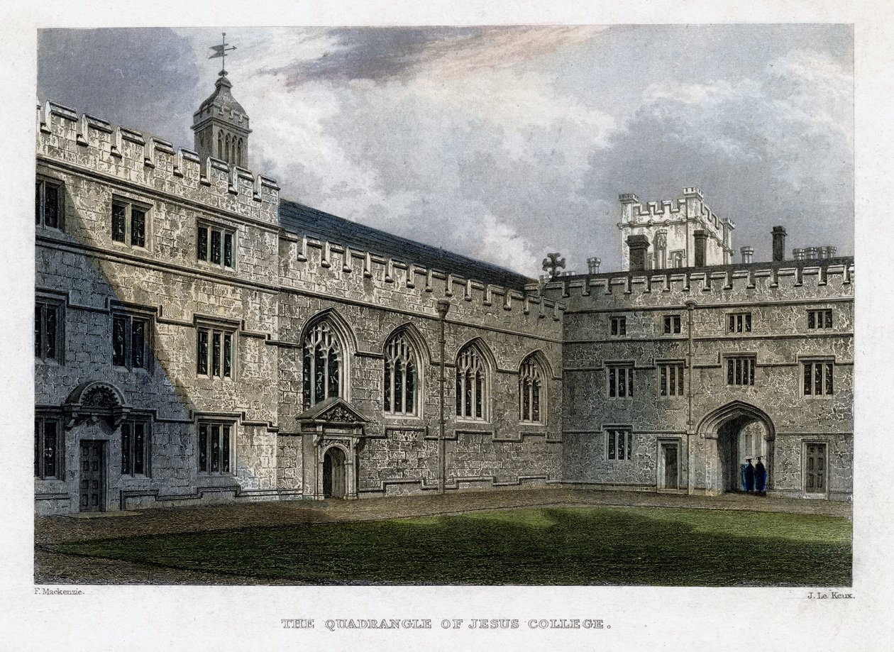Der Innenhof des Jesus College, Universität Oxford von John Le Keux