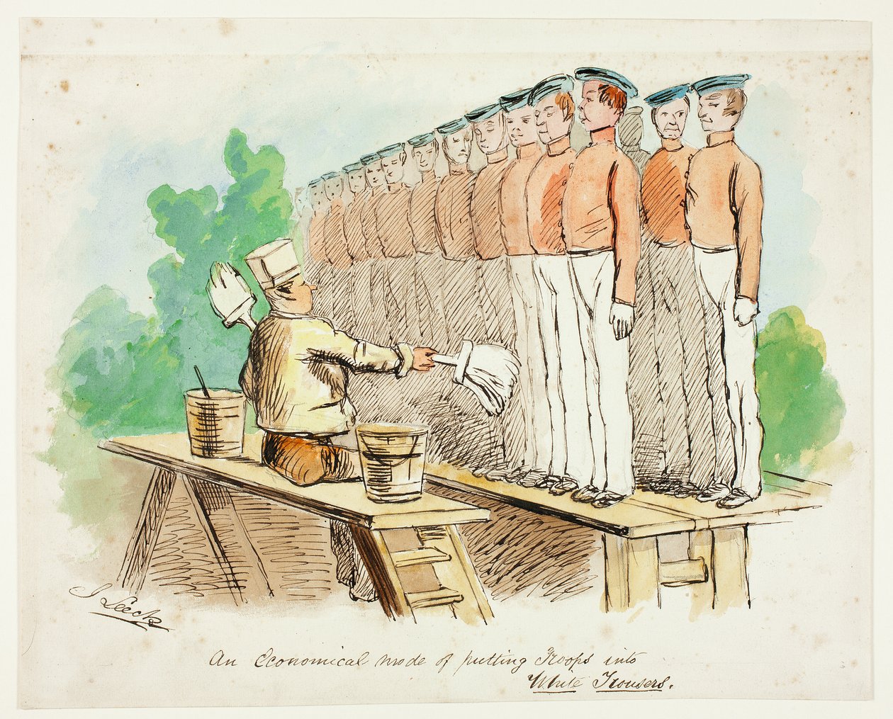 Eine sparsame Methode, Truppen in weiße Hosen zu stecken von John Leech