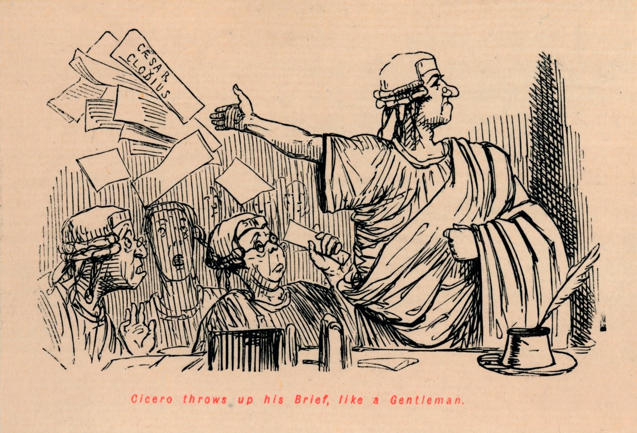 Cicero wirft sein Plädoyer wie ein Gentleman weg, 1852 von John Leech