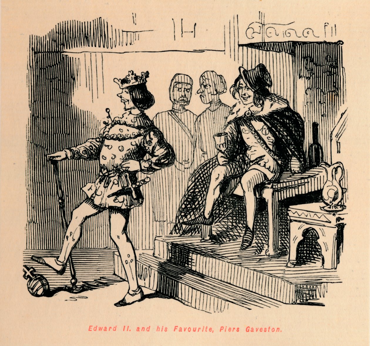 Edward II. und sein Favorit, Piers Gaveston, um 1860 von John Leech