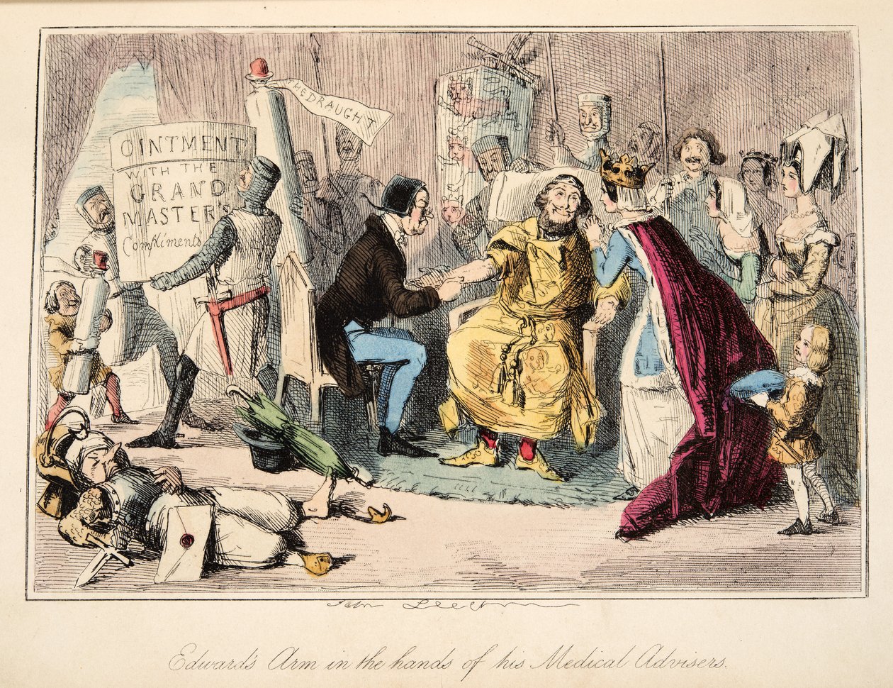 Edwards Arm in den Händen seiner medizinischen Berater, aus The Comic History of England, veröffentlicht 1864 von John Leech