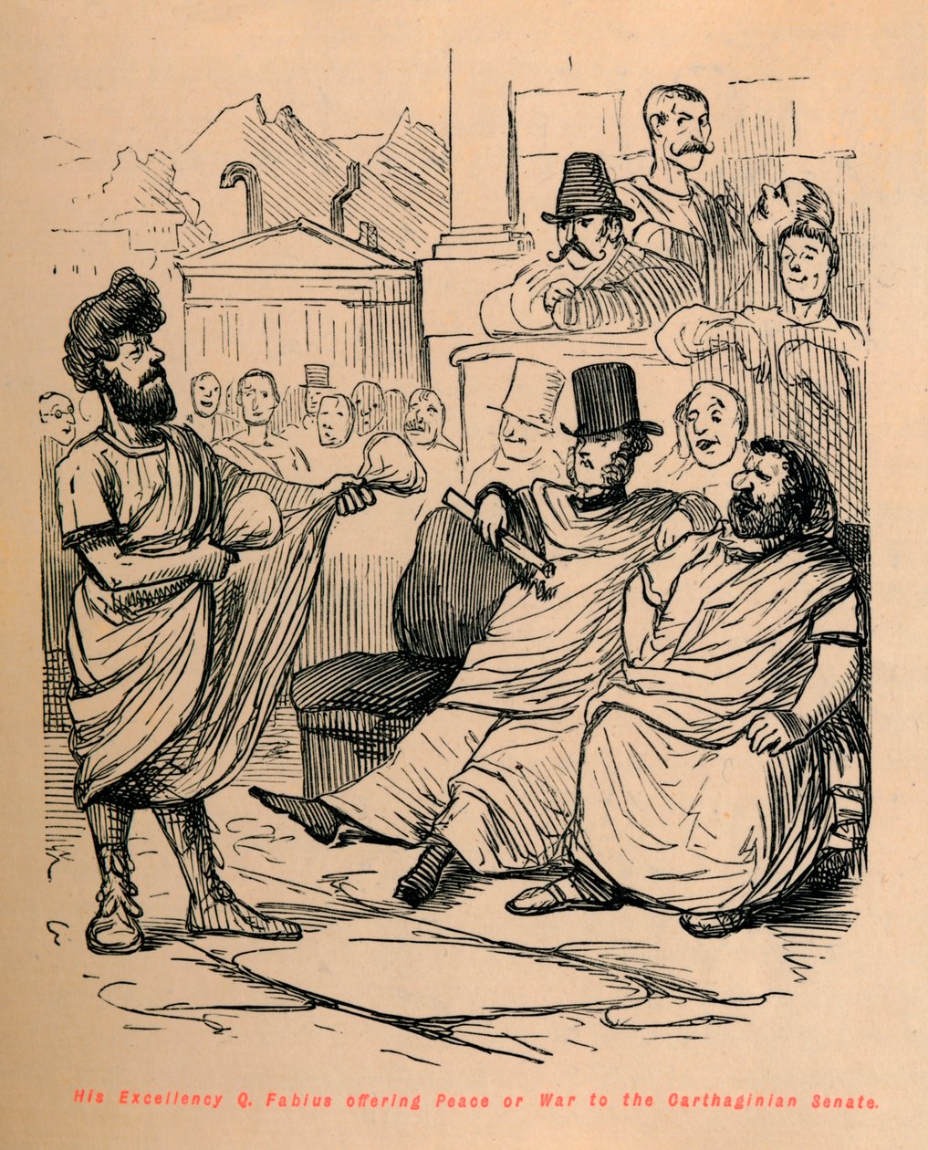Seine Exzellenz Q. Fabius bietet dem karthagischen Senat Frieden oder Krieg an, 1852 von John Leech