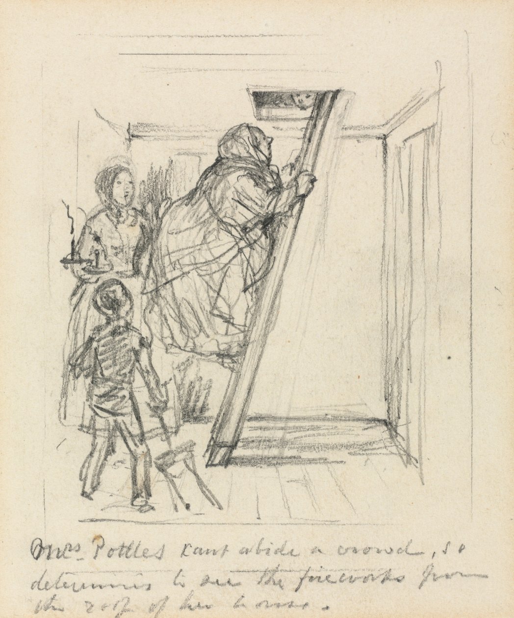 Mrs. Pottles kann keine Menschenmenge ertragen von John Leech