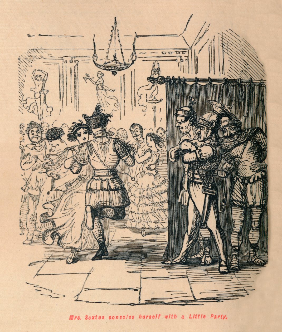 Mrs. Sextus tröstet sich mit einer kleinen Party, 1852 von John Leech