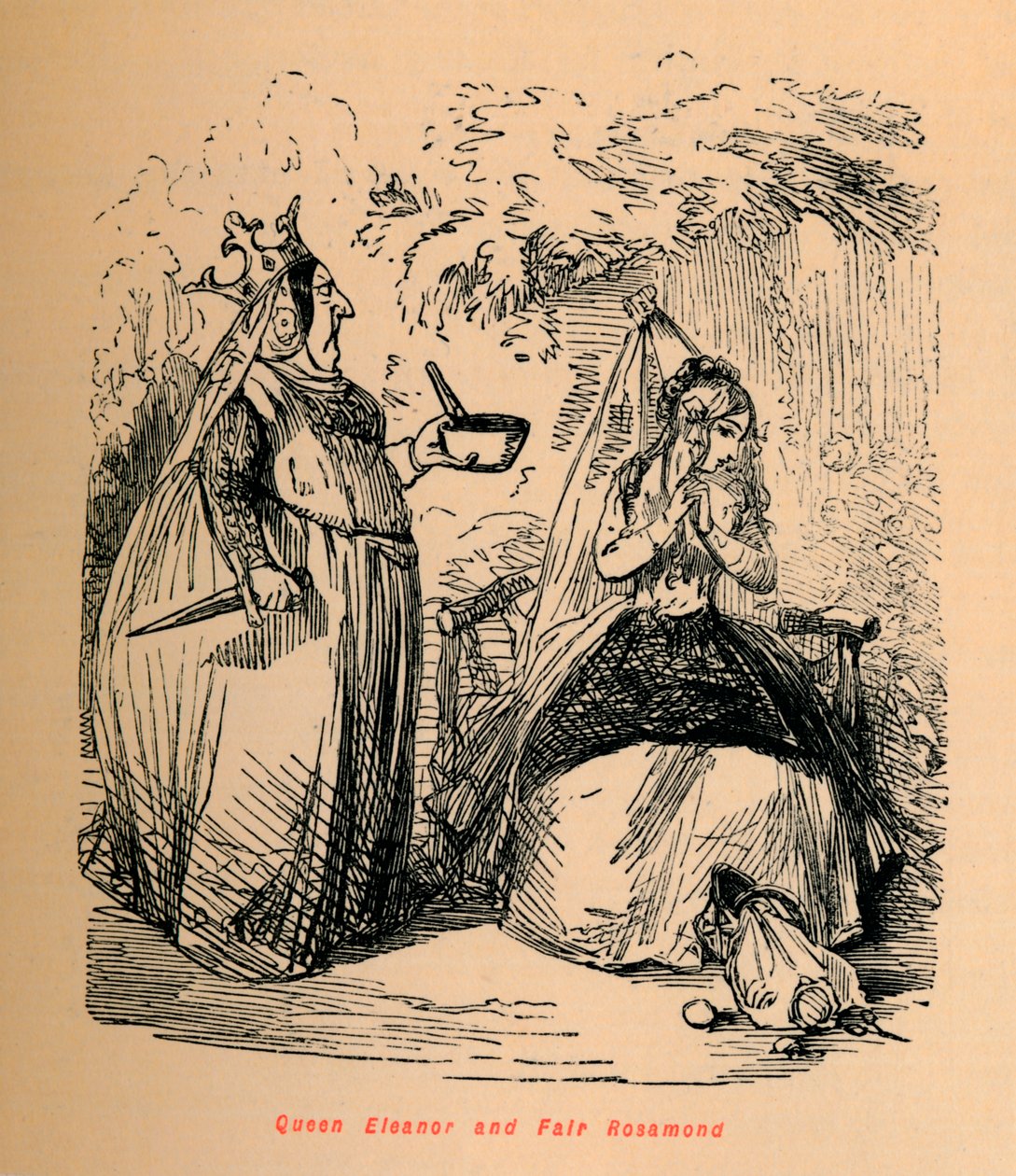 Königin Eleanor und Fair Rosamond, um 1860 von John Leech