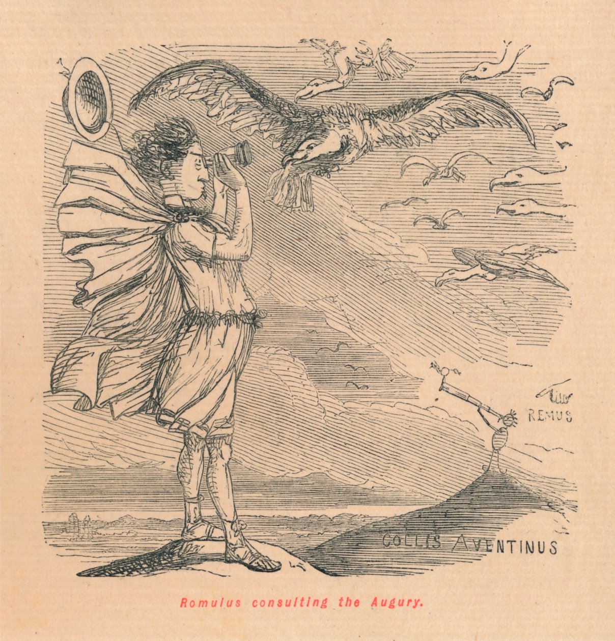 Romulus konsultiert das Augurium, 1852 von John Leech