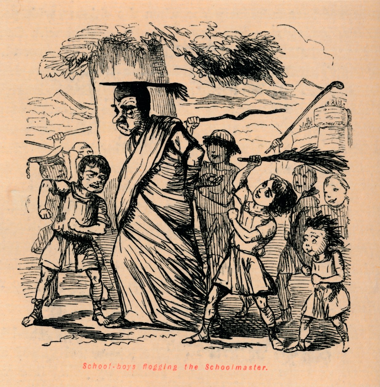Schüler peitschen den Schulmeister, 1852 von John Leech