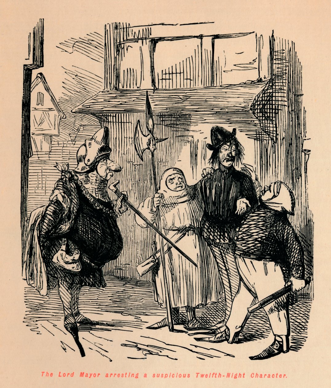 Der Lord Mayor verhaftet einen verdächtigen Zwölften-Nacht-Charakter von John Leech