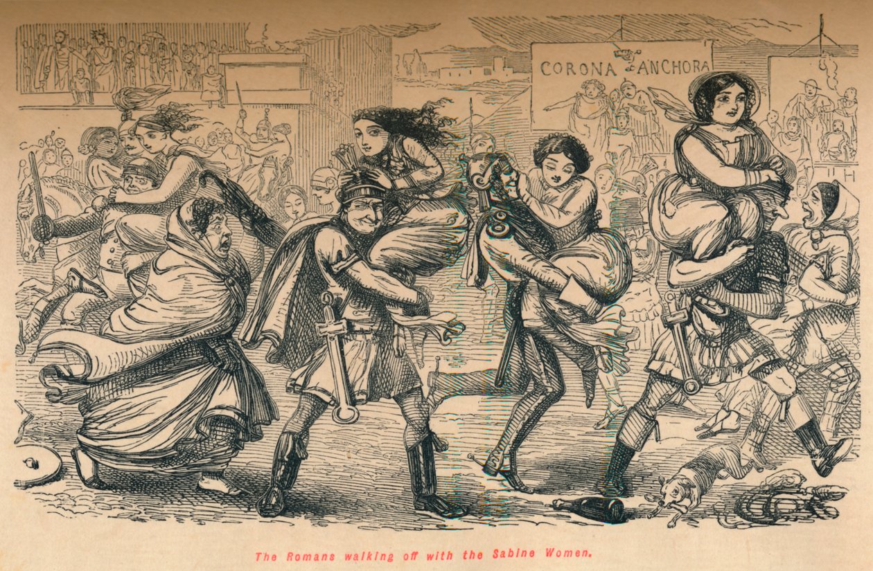 Die Römer entführen die Sabinerinnen, 1852 von John Leech