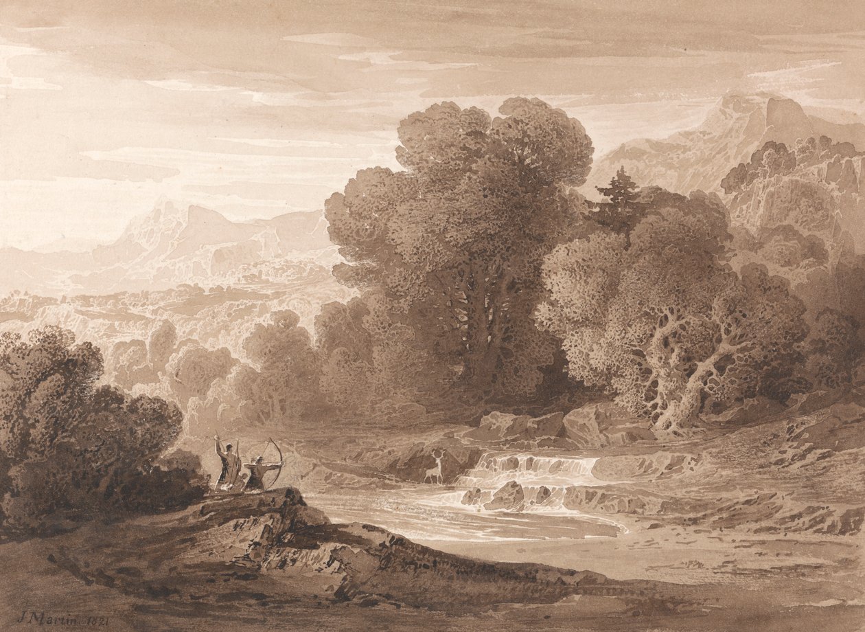 Bogenschützen, die einen Hirsch verfolgen von John Martin