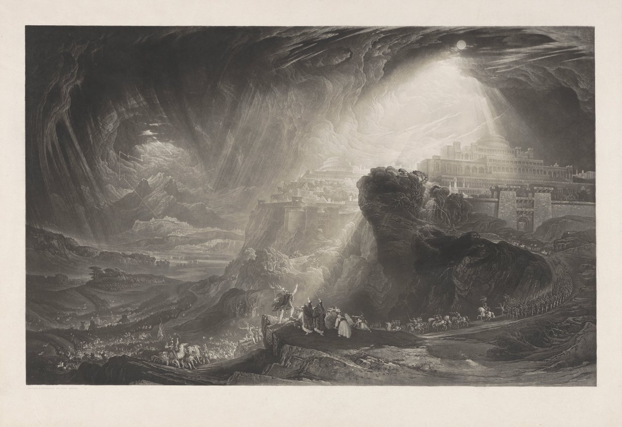 Josua befiehlt der Sonne stillzustehen, Probedruck vor dem Text von John Martin
