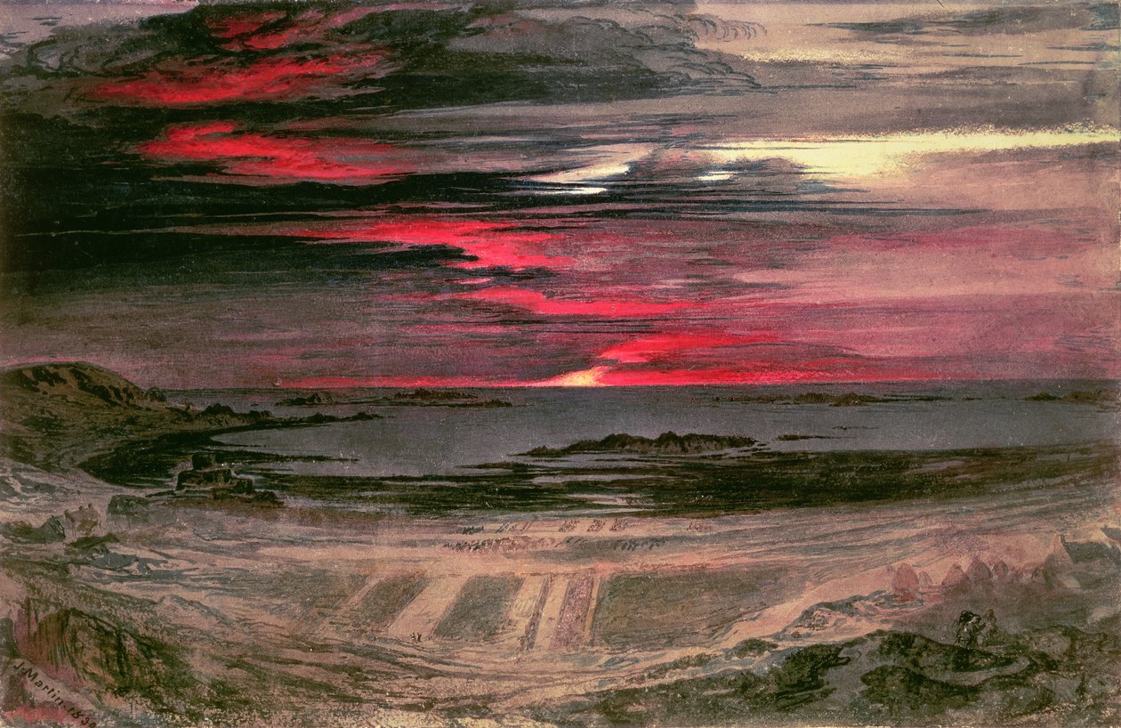 Sonnenuntergang über einer felsigen Bucht von John Martin
