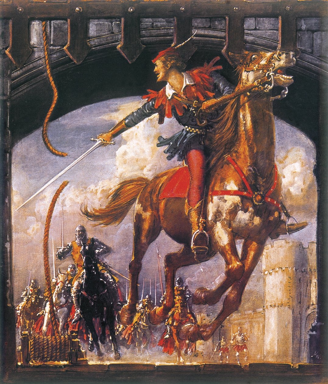 Robin Hood wird von normannischen Soldaten verfolgt von John Millar Watt