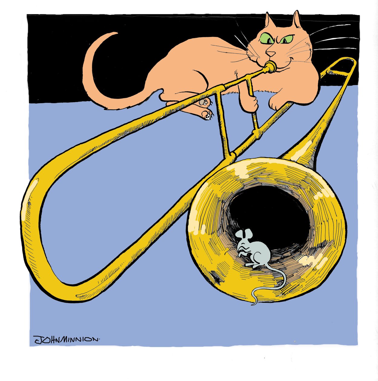 Katze spielt Posaune von John Minnion