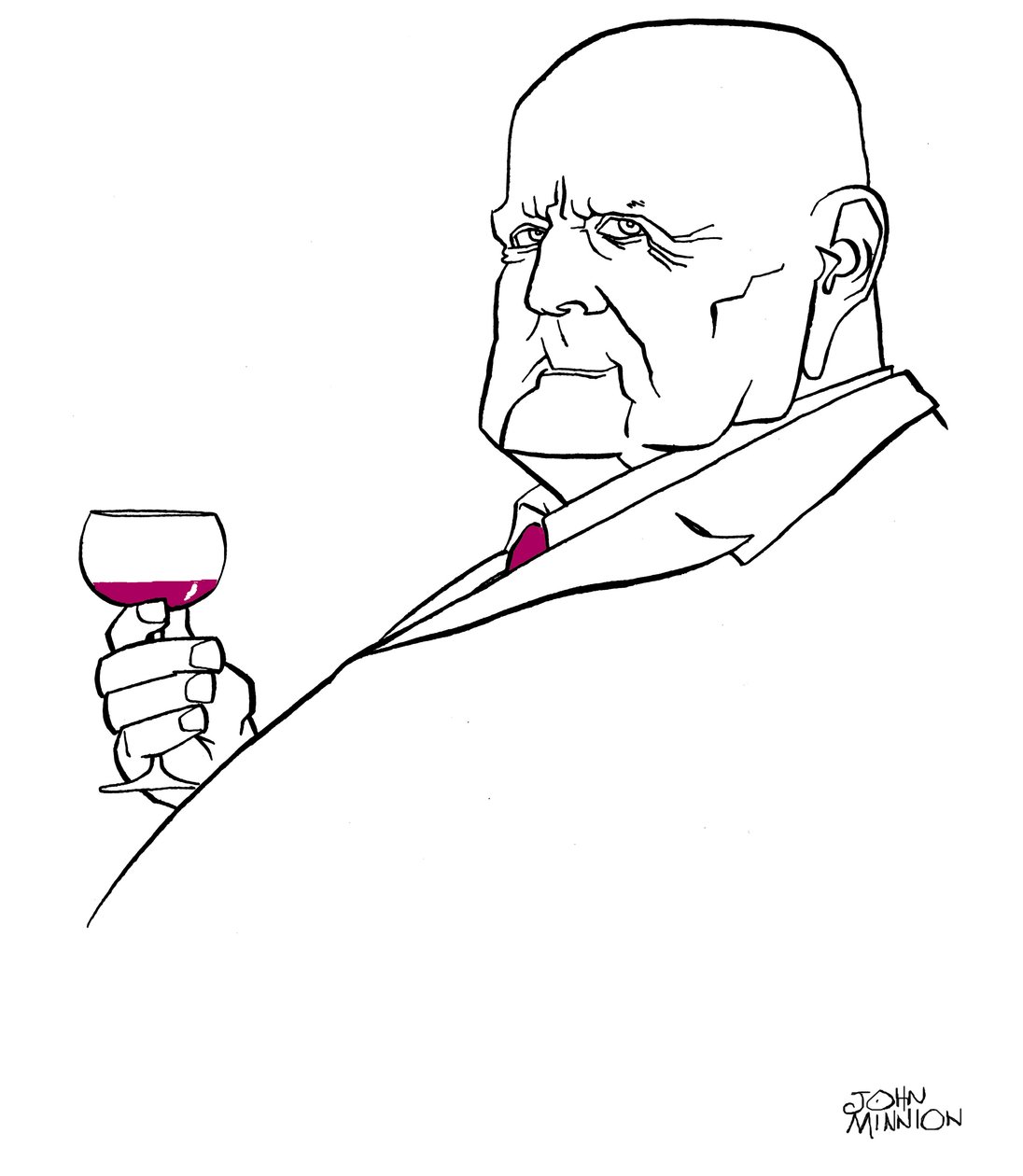 Jean Sibelius als alter Mann mit einem Glas Wein von John Minnion