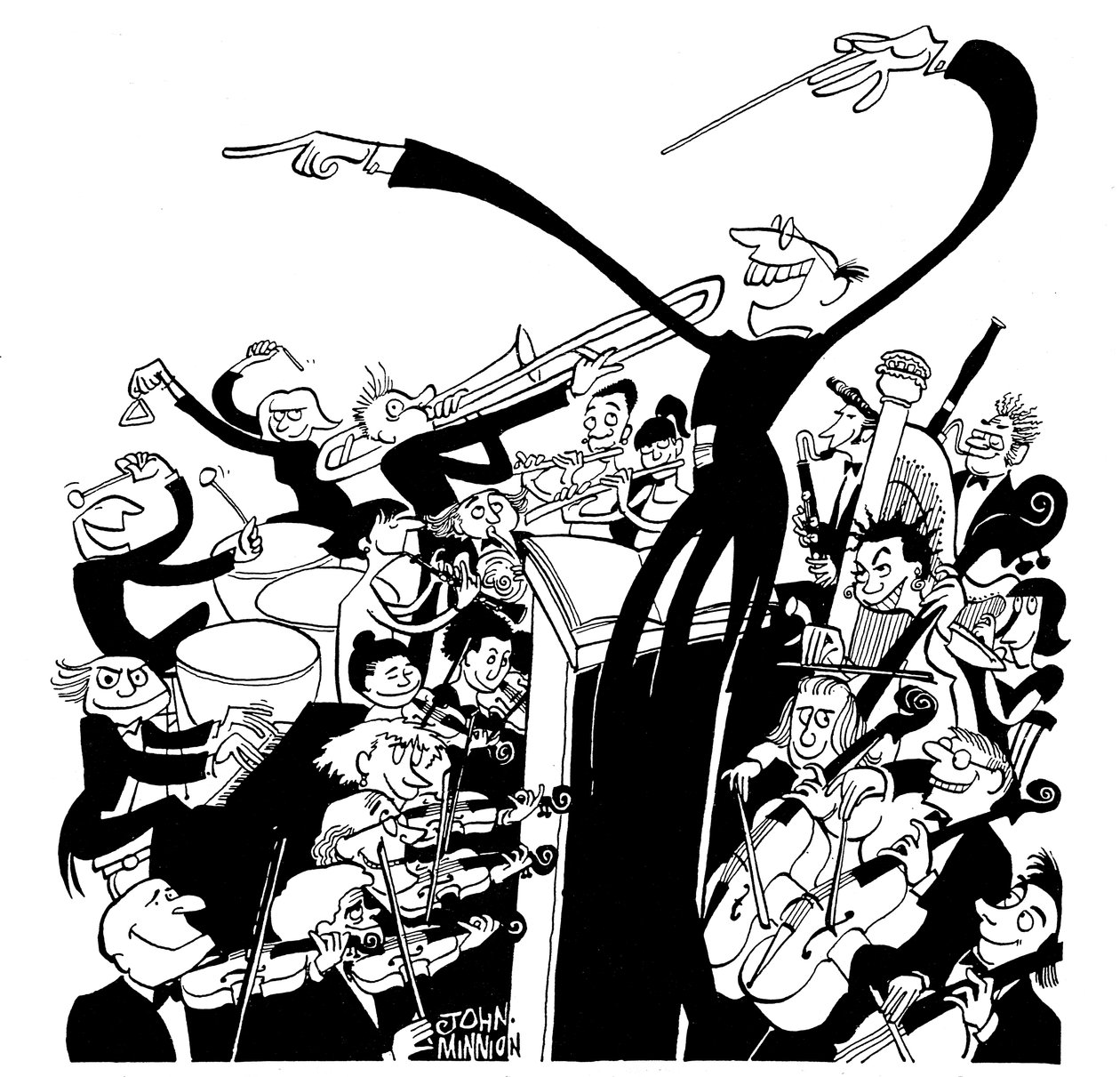 Orchester und Dirigent - Karikatur von John Minnion von John Minnion