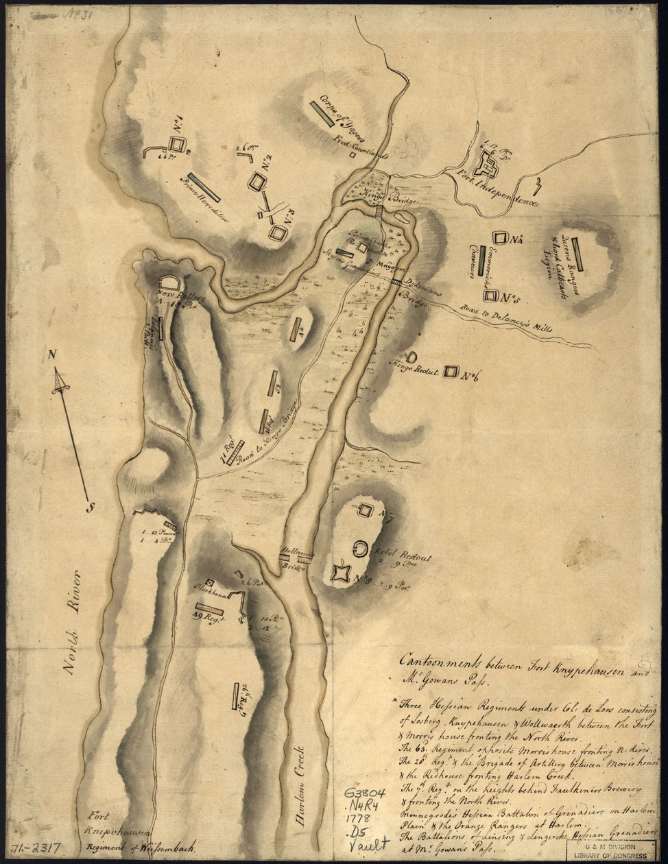 Disposition britischer Truppen mit Befestigungen nördlich von Fort Knipehausen, d.h. Fort Washington bis Fort Independence von John Montresor
