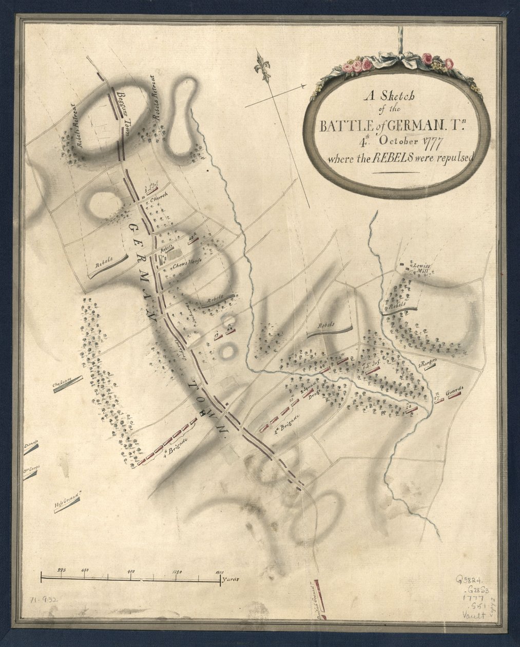 Skizze der Schlacht von German. Tn., 4. Oktober 1777, wo die Rebellen zurückgeschlagen wurden von John Montresor