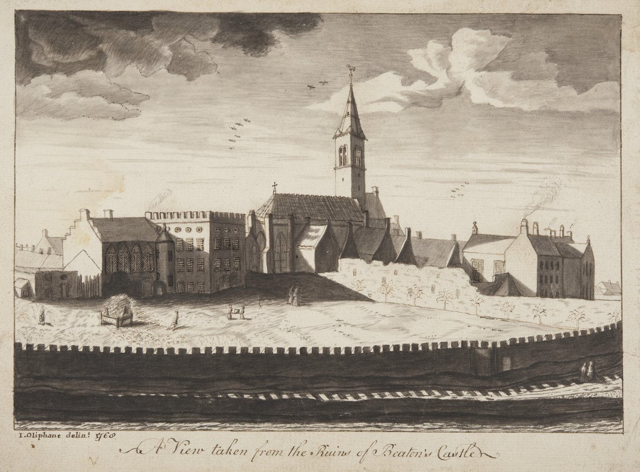 St Andrews Delineated - Eine Ansicht von den Ruinen von Beatons Castle von John Oliphant