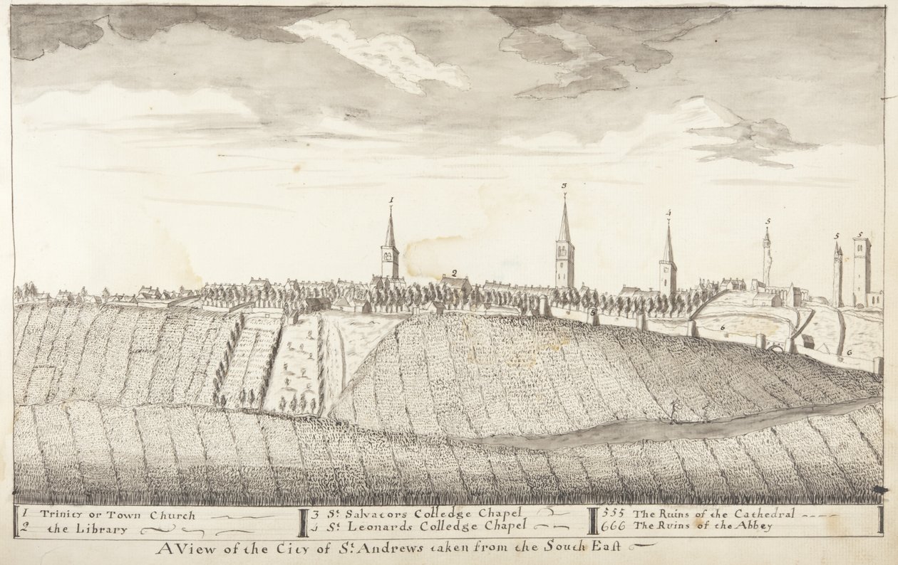 St Andrews Delineated - Eine Ansicht der Stadt St Andrews vom Südosten von John Oliphant