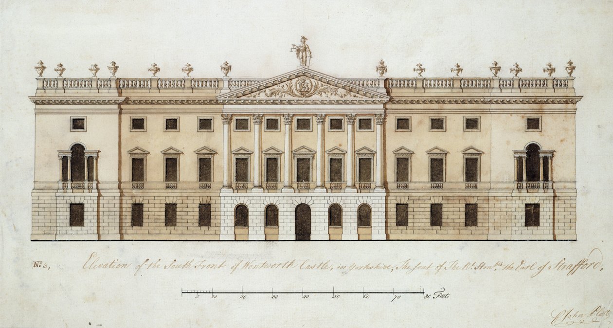 Wentworth Castle, Entwurf für die Südfront, ca. 1760 von John Platt