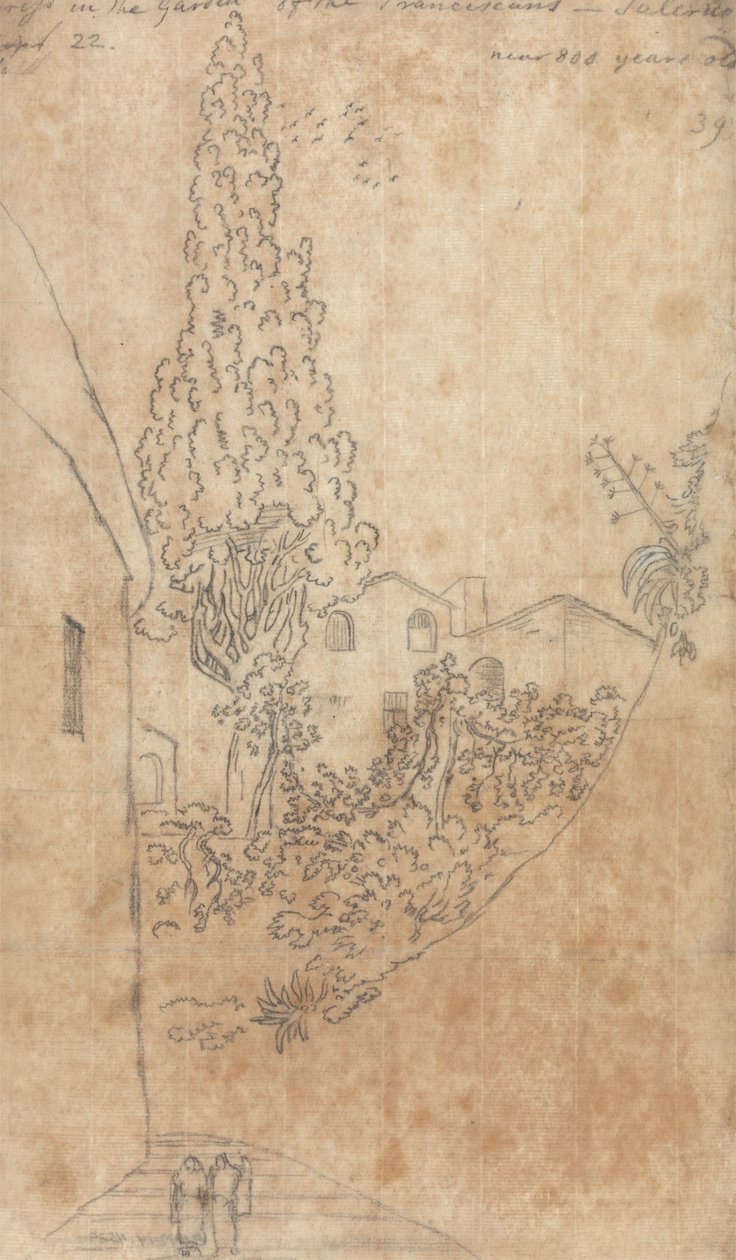 Zypresse im Garten der Franziskaner in Salerno von John Robert Cozens