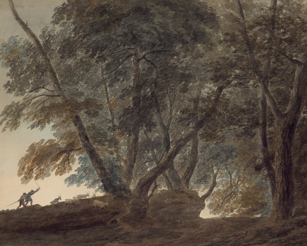 Der Ziegenhirte: Blick auf die Galleria di Sopra über dem Albaner See von John Robert Cozens