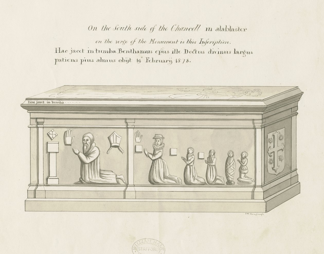 Eccleshall Kirche - Grab von Bischof Bentham (Feder- und Waschzeichnung) von John Robert Fernyhough