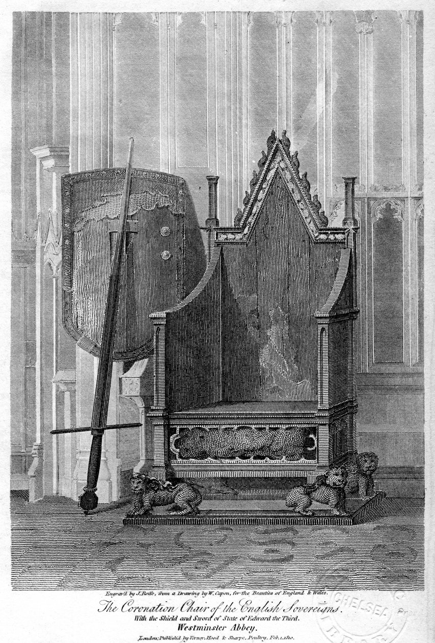 Der Krönungsstuhl der englischen Souveräne, Westminster Abbey, London, 1810 von John Roffe