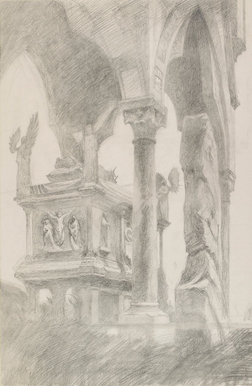 Studie des Grabmals von Mastino II della Scala in Verona, ca. 1869 von John Ruskin