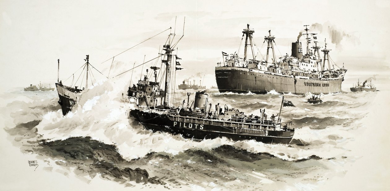 Unidentifiziertes Schiff und Lotsenboot von John S. Smith