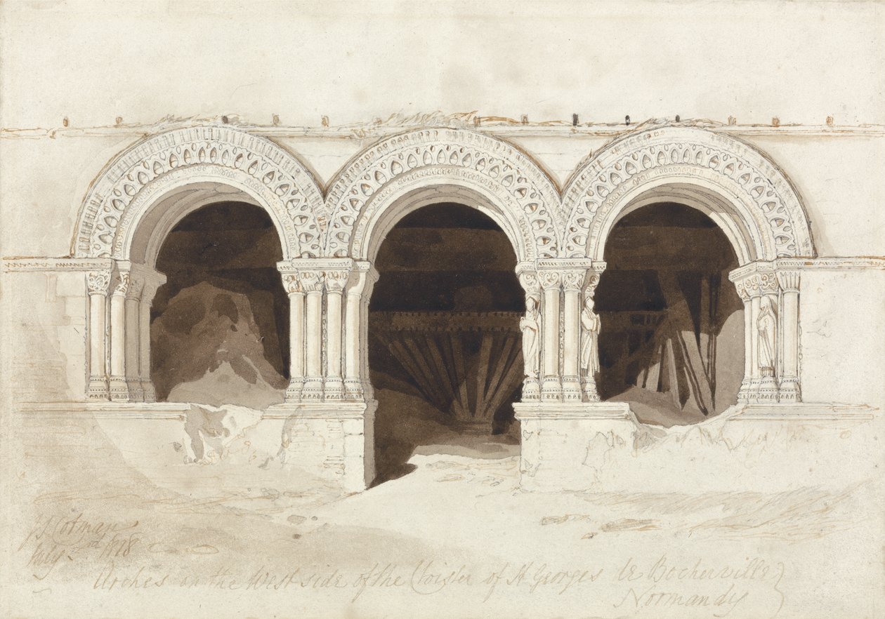 Bögen auf der Westseite des Kreuzgangs von St. Georges de Boscherville, in der Nähe von Rouen, Normandie von John Sell Cotman