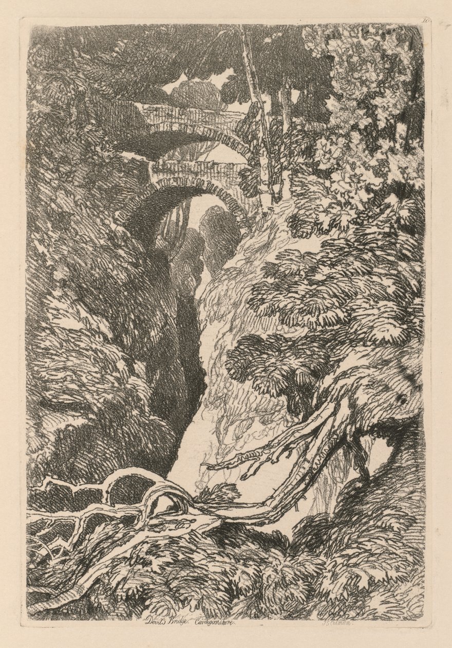 Liber Studiorum: Tafel 10, Die Teufelsbrücke, Cardinganshire von John Sell Cotman