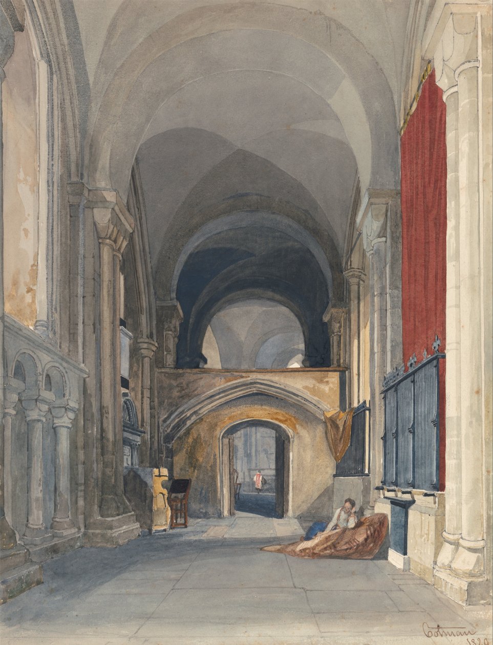 Norwich Kathedrale: Innenansicht des nördlichen Seitenschiffs des Chors, Blick nach Osten von John Sell Cotman