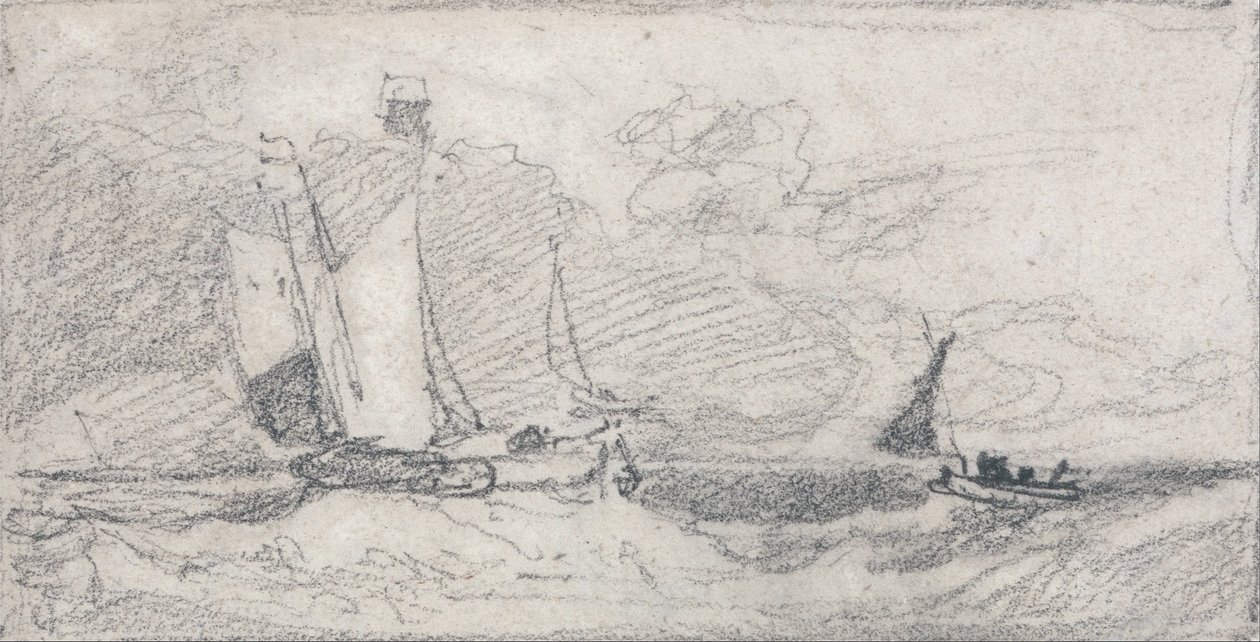 Segelboote und Boote in stürmischer See von John Sell Cotman