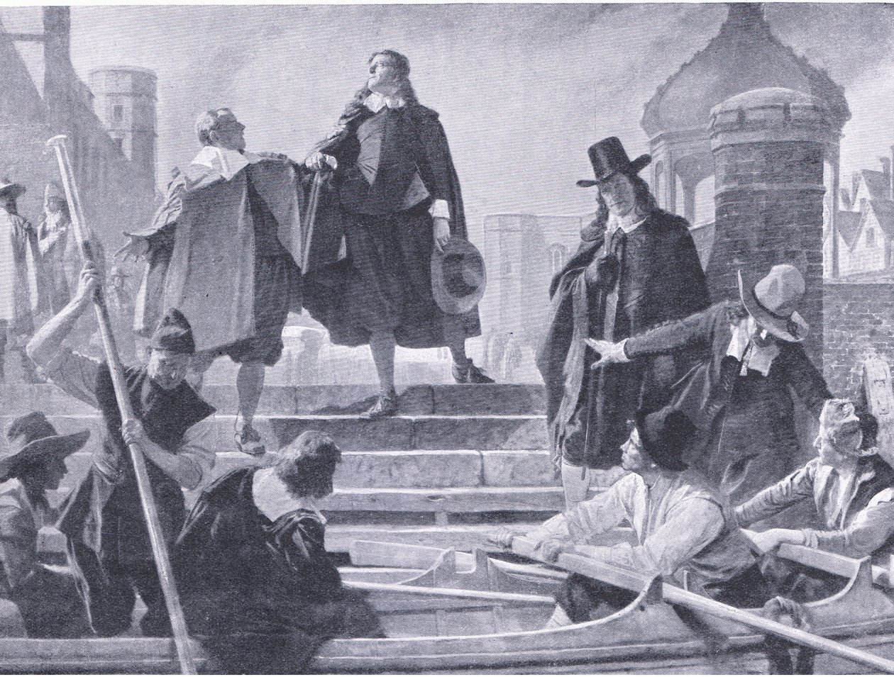 Flucht der fünf Mitglieder, Illustration aus The History of the British People, veröffentlicht von Waverley, ca. 1940 (Lithografie) von John Seymour Lucas