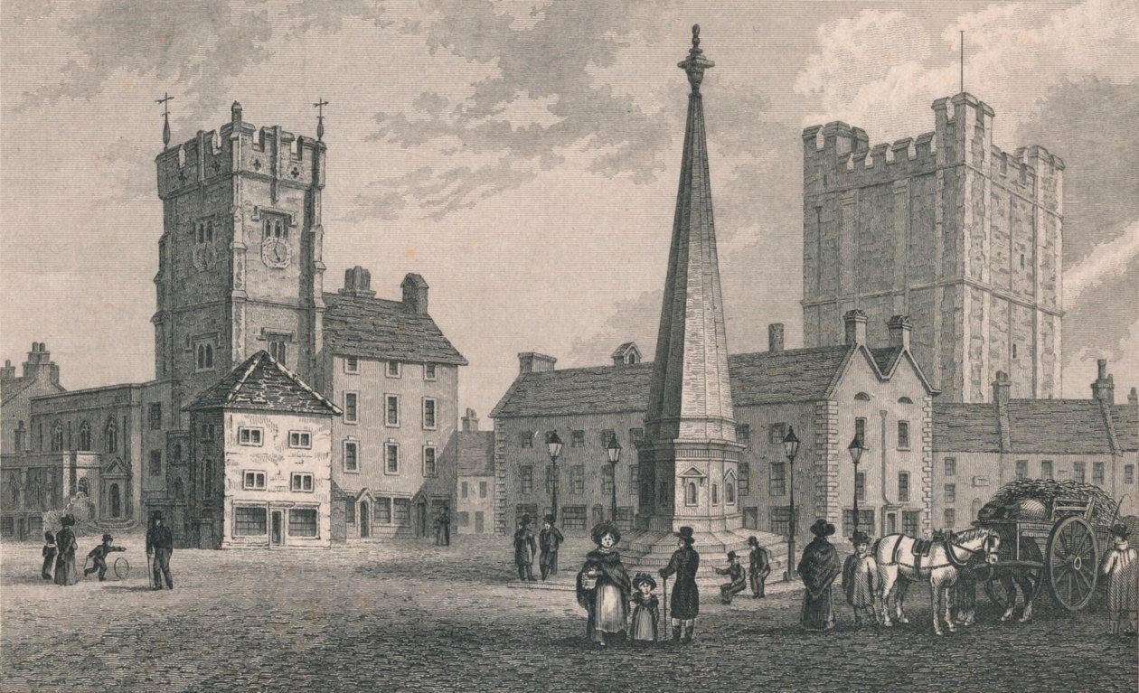 Marktplatz Richmond, Dreifaltigkeitskirche und Burg Richmond, 1831 von John Shury