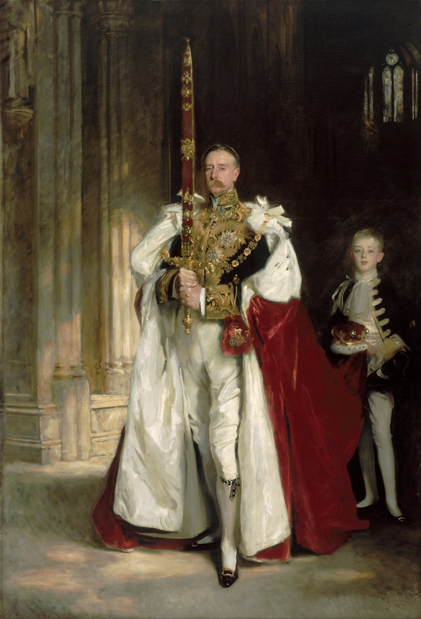 Charles Stewart, sechster Marquess of Londonderry, mit dem Großen Staatsschwert bei der Krönung König Eduards VII. im August 1902, und Herr W. C. Beaumont, sein Page bei diesem Anlass von John Singer Sargent
