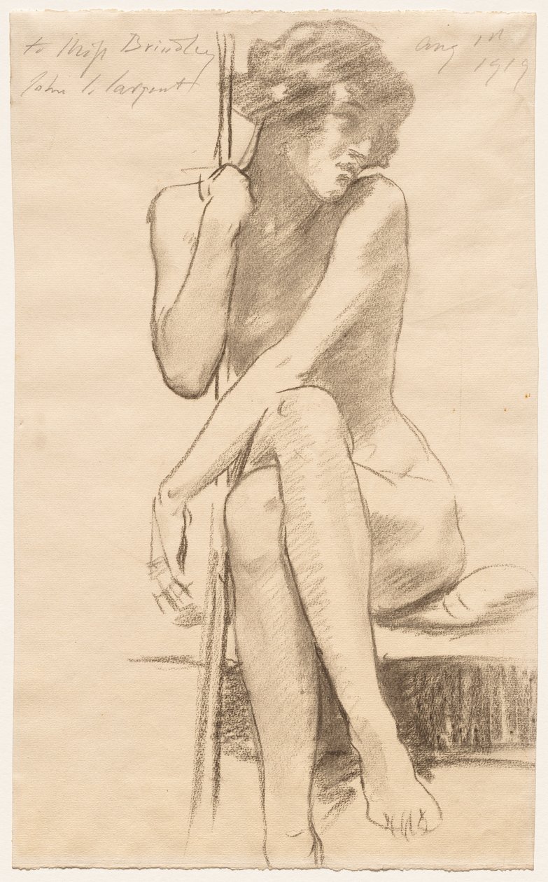Weiblicher Akt auf einer niedrigen Bank sitzend von John Singer Sargent