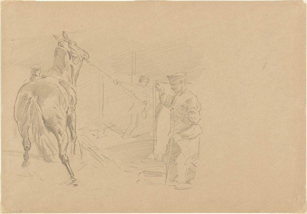 Mann zieht ein Pferd in einen Stall, 1918 von John Singer Sargent