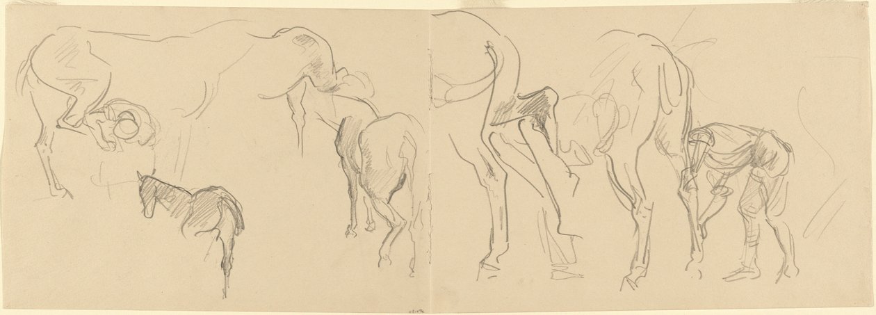 Studien für "Beschlagen von Kavalleriepferden an der Front" von John Singer Sargent